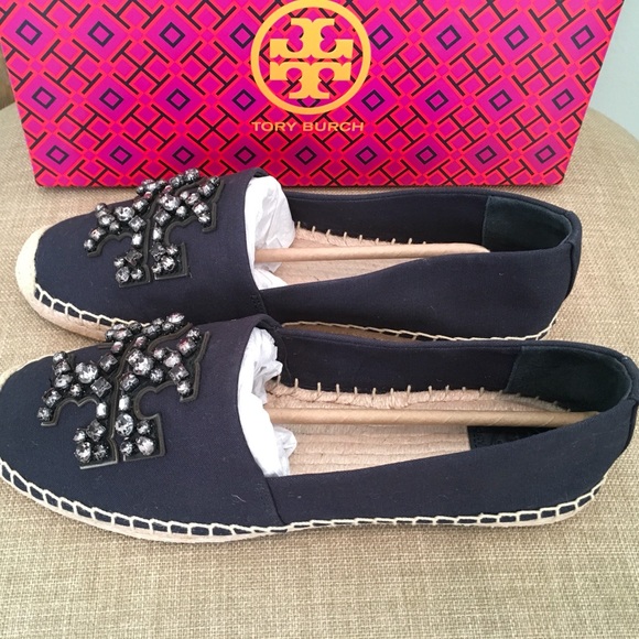 Tory Burch Ines Embellished Logo Flat Casual Canvas Espadrille, Sz 8 - Picture 9 of 13